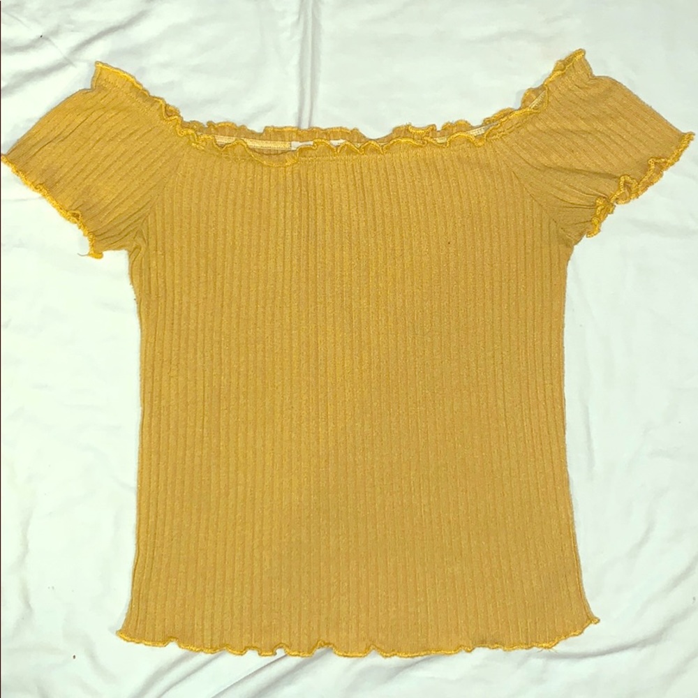 Off the Shoulder, Ribbed with Lettuce Trim top